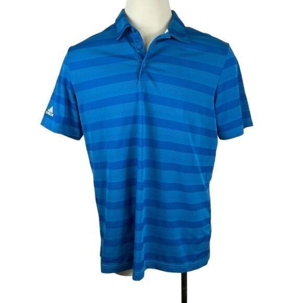Men's Adidas Polo 2-Tone Blue Striped ClimaLite Polo XL